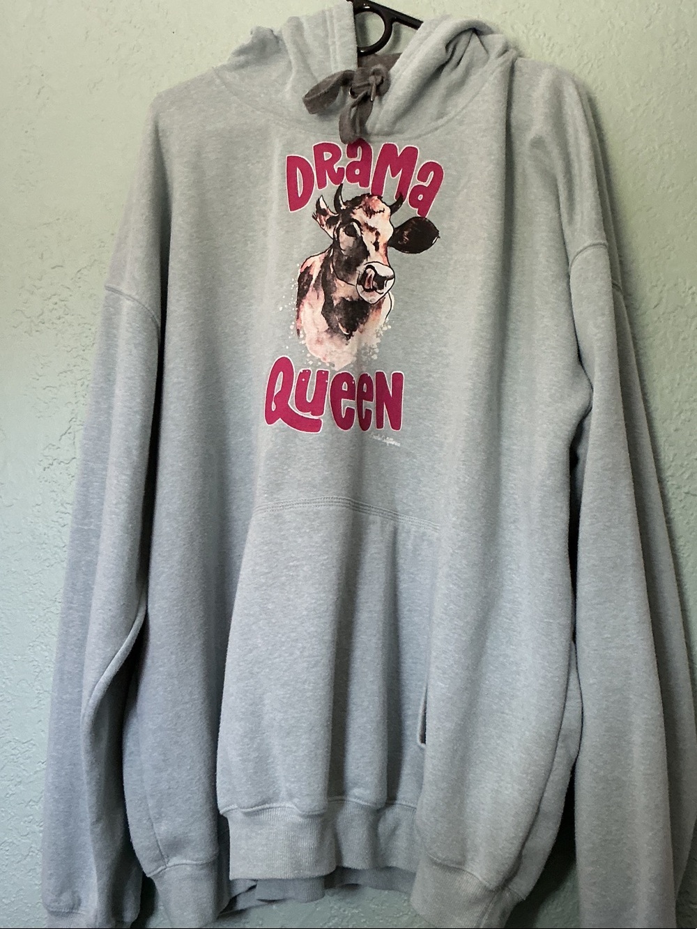 Drama Queen Cow Hoodie 3x - Light Gray with Pink Print Lincoln Outfitters xxxl